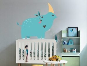Ρινόκερος, Παιδικά, Αυτοκόλλητα τοίχου, 65 x 60 εκ.