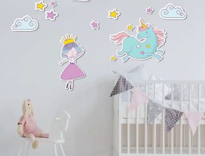Διακοσμητικά αυτοκόλλητα τοίχου Unicorns Princess M